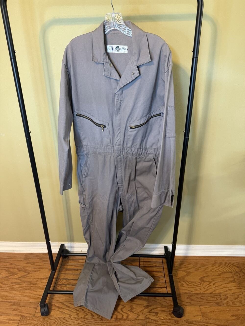 Red Cap Zip Front Gray Coverall Size 44 Reg